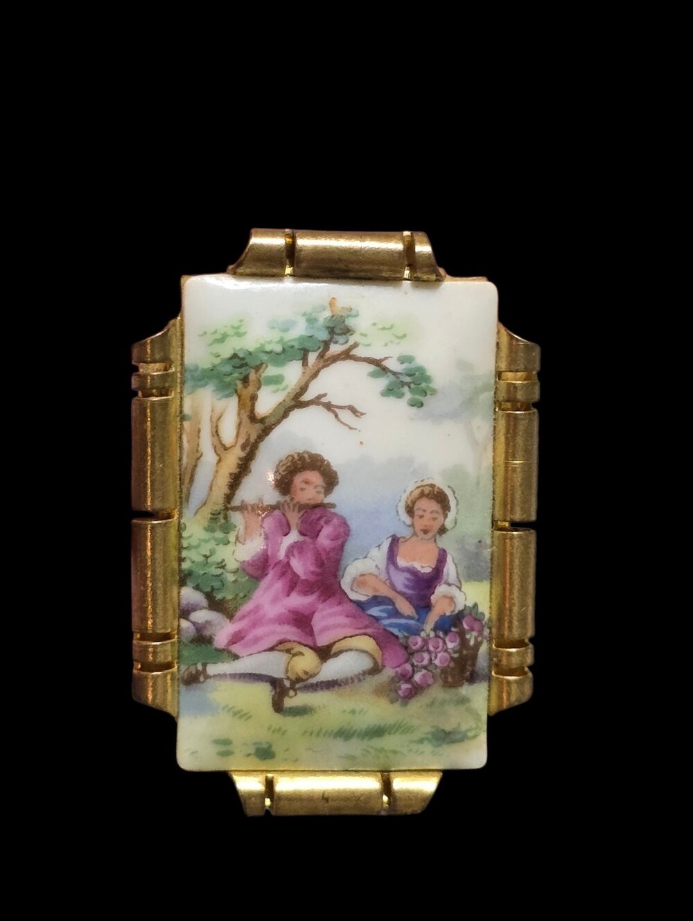 Vintage | Gold-Tone Porcelain Scenic Brooch
